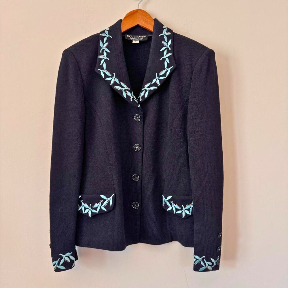St. John Evening Embellished Stitched Black Blazer Size 8